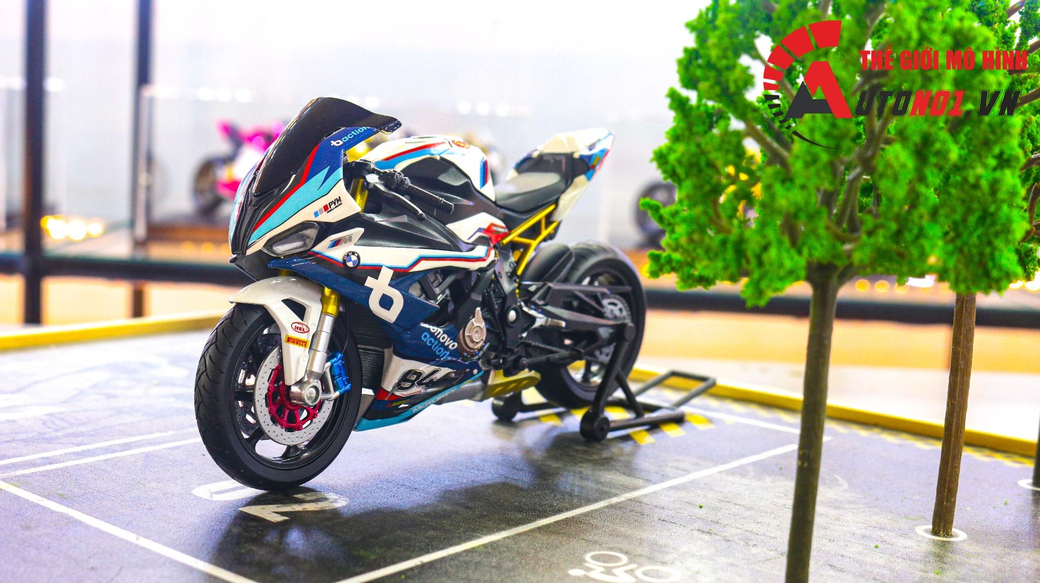  Mô hình xe độ Bmw S1000rr 2020 Race Bonovo Action tỉ lệ 1:12 Autono1 Welly D226I 