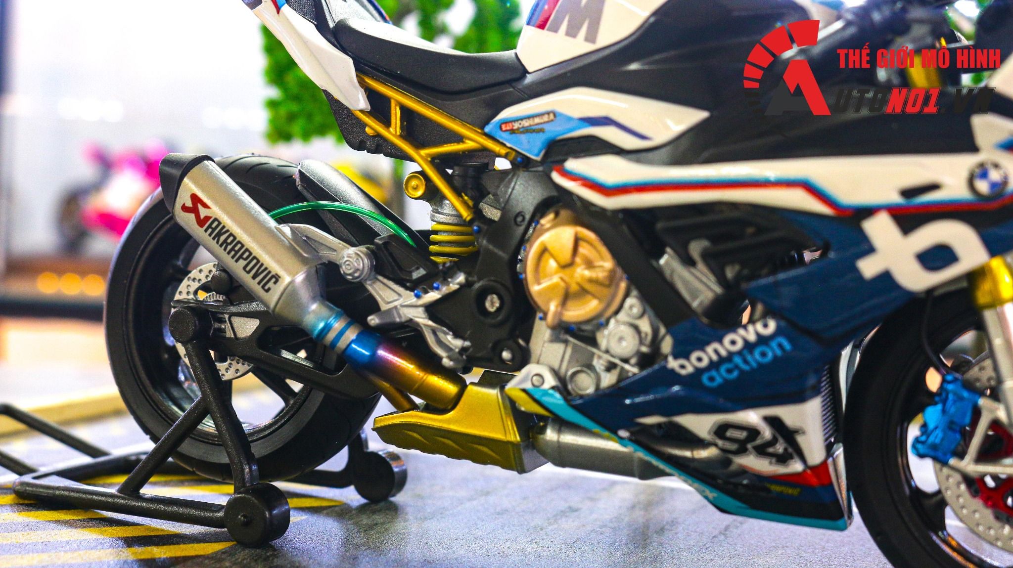  Mô hình xe độ Bmw S1000rr 2020 Race Bonovo Action tỉ lệ 1:12 Autono1 Welly D226I 