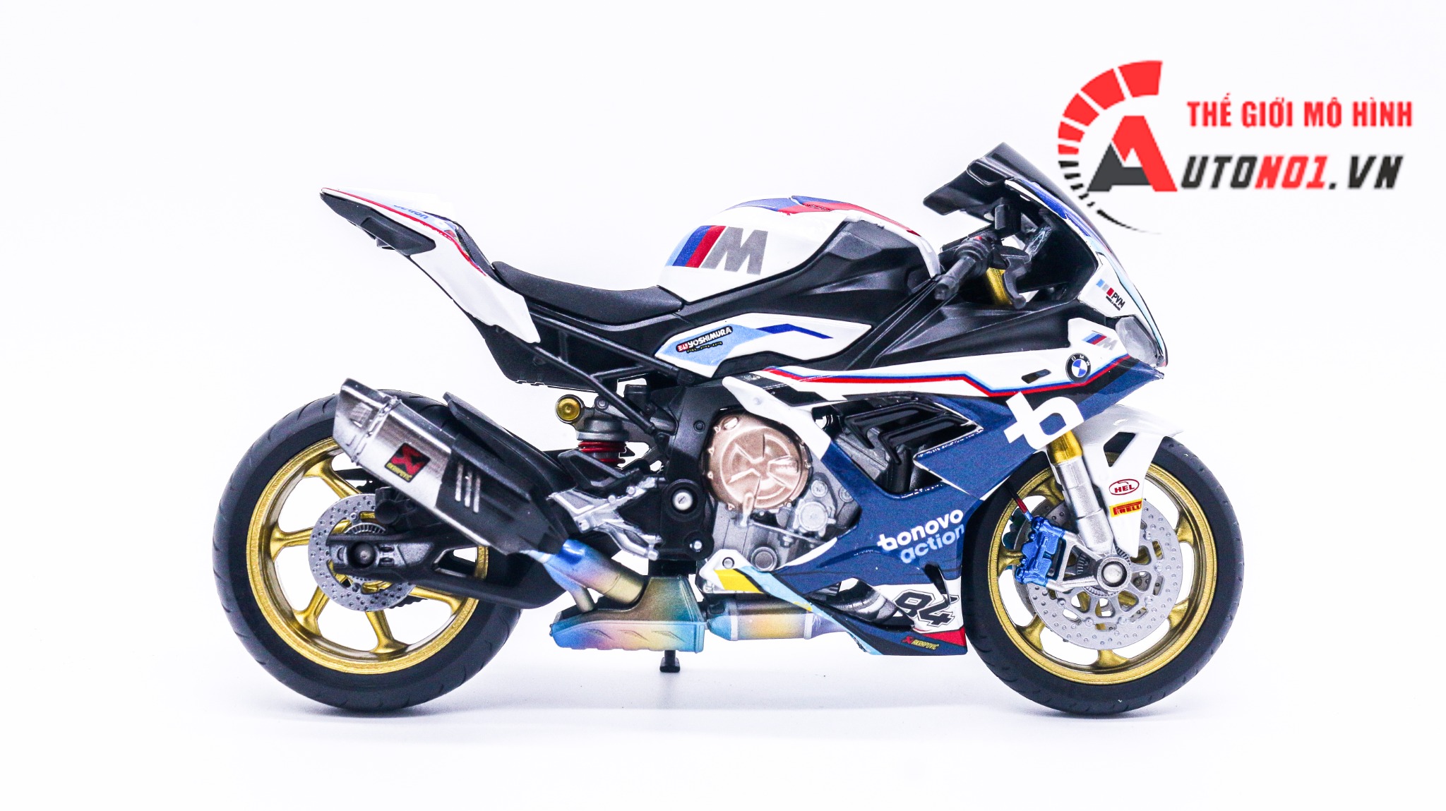  Mô hình xe độ Bmw S1000RR 2020 Bonovo Action độ pô 1:12 Autono1 Welly D226P 