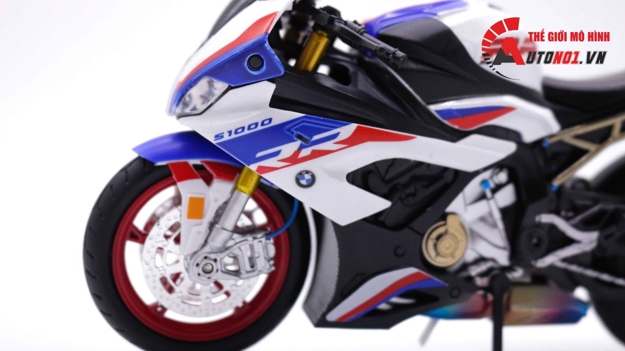  Mô hình xe độ Bmw S1000rr White Blue 2020 độ Pô 1:12 Autono1 Alloy D160E 