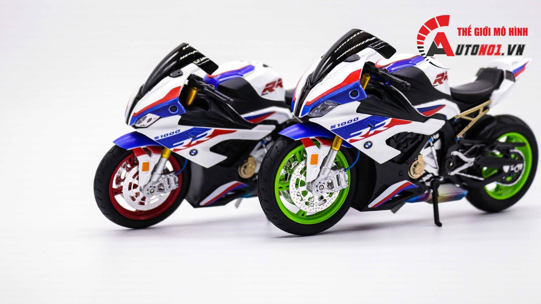  Mô hình xe độ Bmw S1000rr White Blue 2020 độ Pô 1:12 Autono1 Alloy D160E 