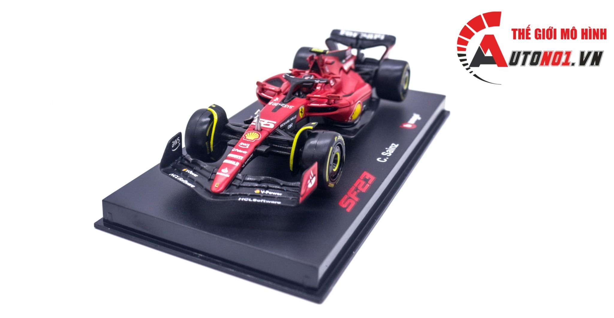  Mô hình xe đua F1 Formula Ferrari SF23 2023 hộp mica có figure tỉ lệ 1:43 Bburago OT323 