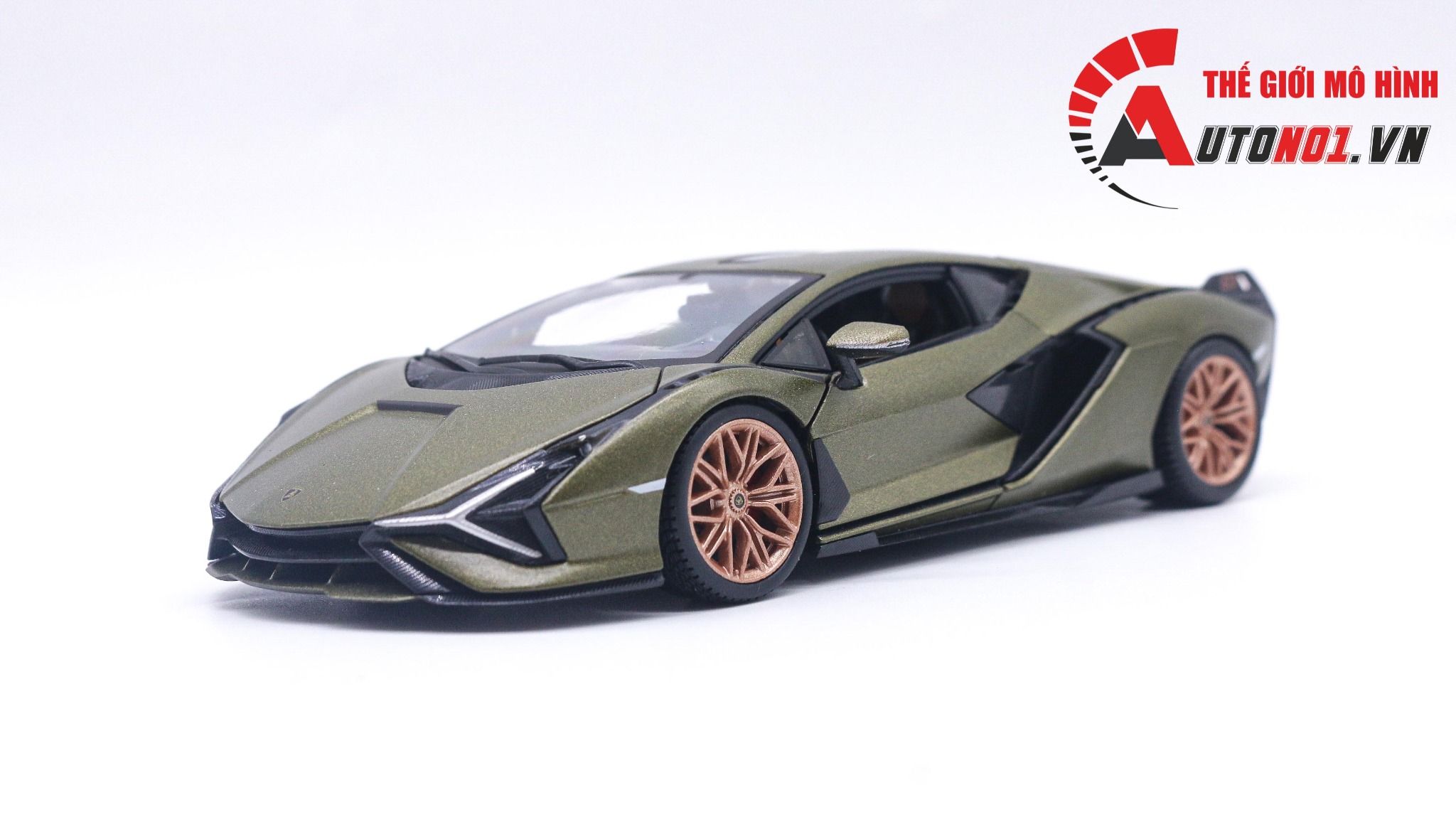  Mô hình xe Lamborghini Sian Fkp 37 Green đánh lái được full open 1:24 Bburago 7934 