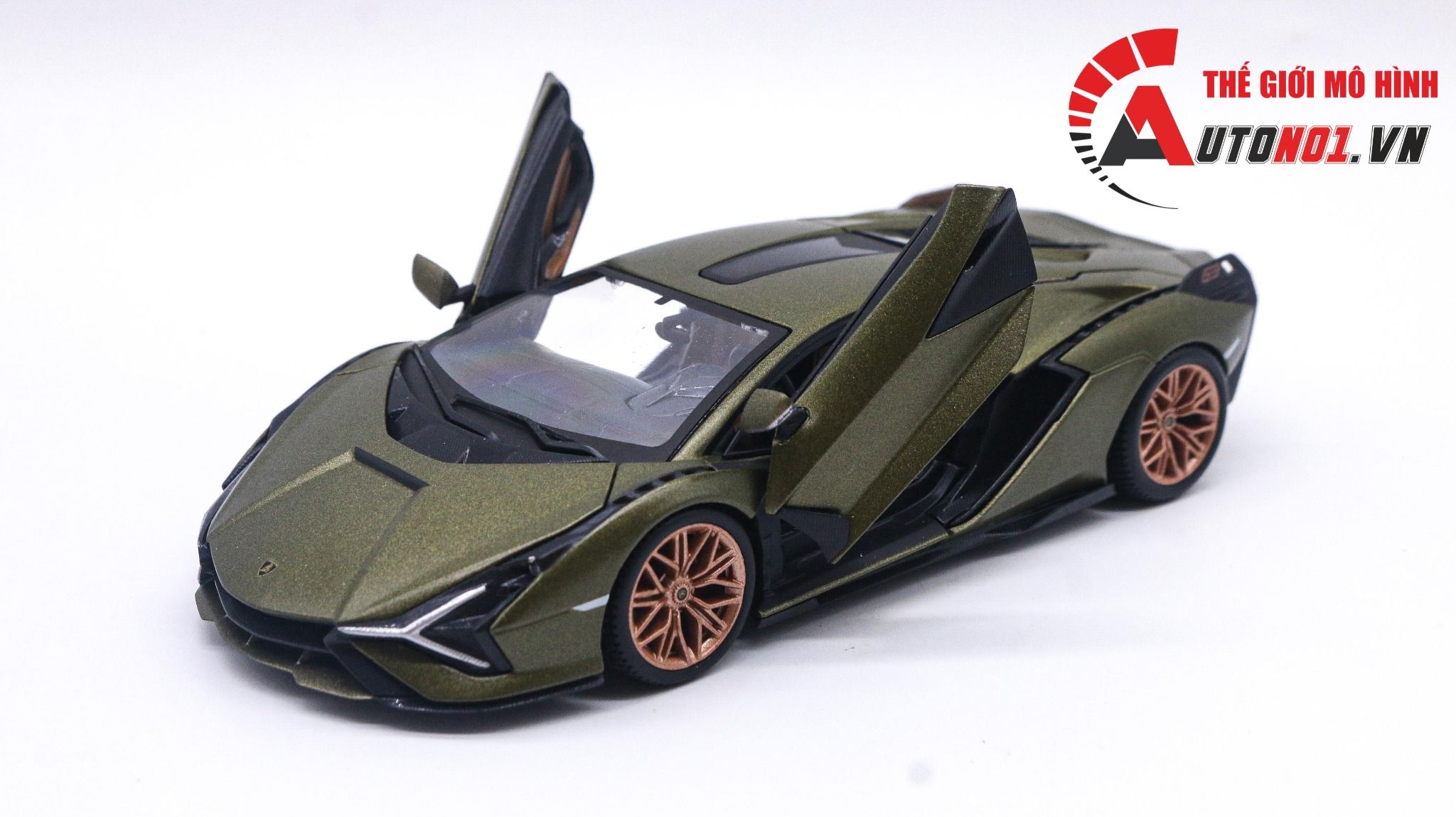  Mô hình xe Lamborghini Sian Fkp 37 Green đánh lái được full open 1:24 Bburago 7934 