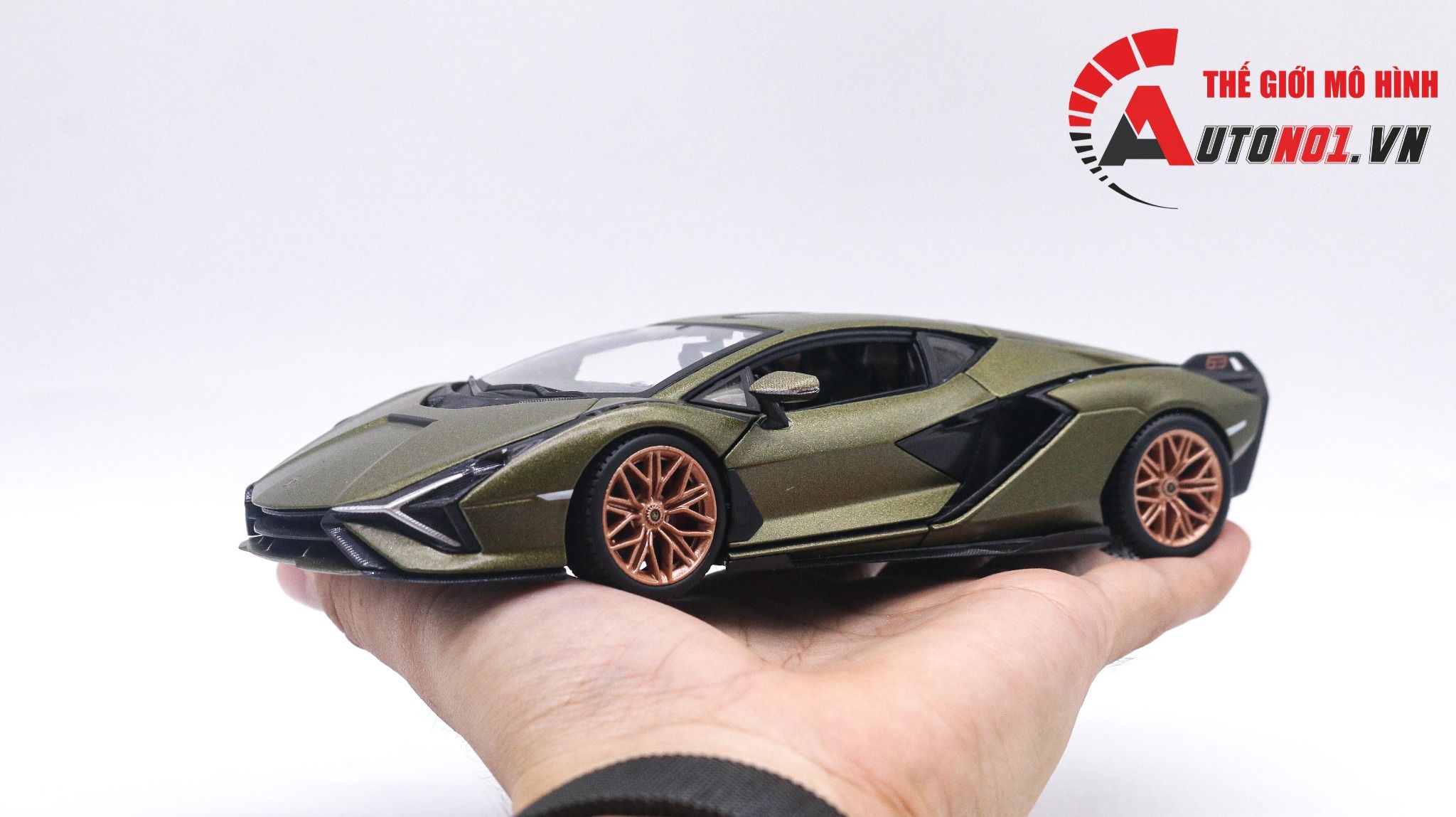  Mô hình xe Lamborghini Sian Fkp 37 Green đánh lái được full open 1:24 Bburago 7934 