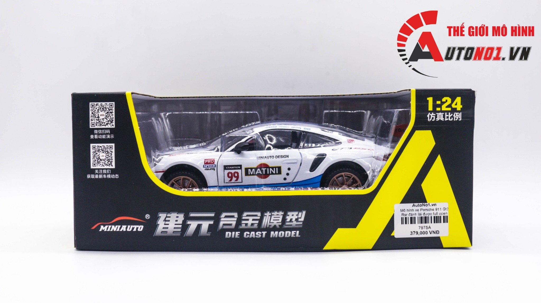  Mô hình xe Porsche 911 Gt3 Rsr đánh lái được full open 1:24 Miniauto 7975 