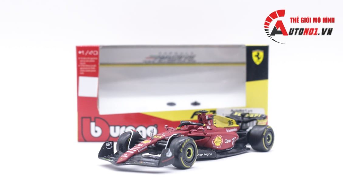  Mô hình xe đua F1-75 Ferrari Formula Racing 2022 #16 Charles Leclerc tỉ lệ 1:43 Bburago OT002 