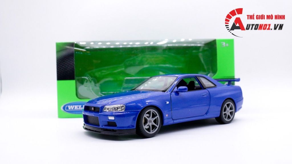 MÔ HÌNH XE NISSAN SKYLINE GT-R R34 BLUE 1:24 WELLY 7450