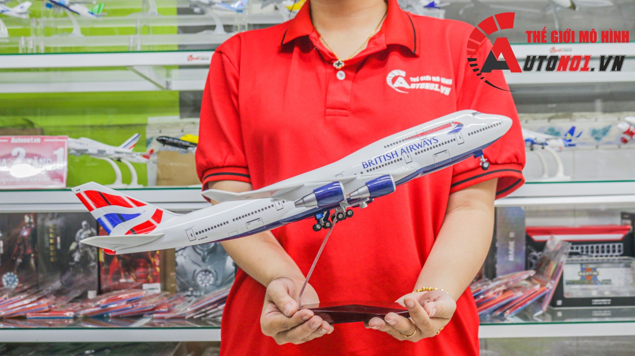  Mô hình máy bay British Airways Boeing B747 United Kingdom UK 47cm 1:160 có đèn led tự động theo tiếng vỗ tay hoặc chạm MB47038 