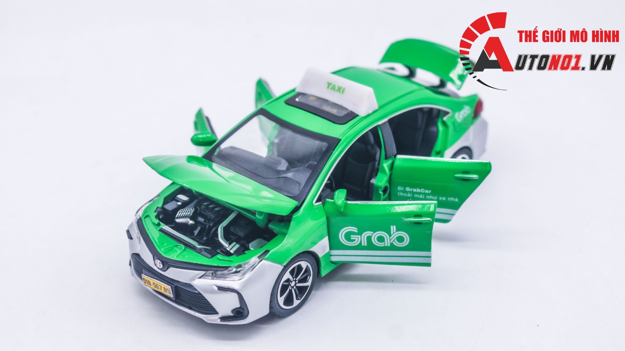  Mô hình xe độ dịch vụ Toyota Corolla custom taxi grab có âm thanh - đèn tỉ lệ 1:32 Autono1 OT334 