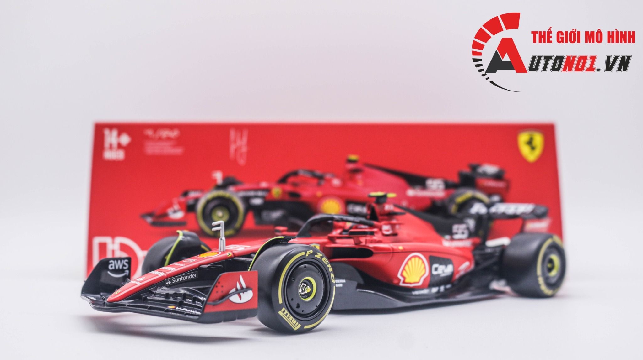  Mô hình xe đua F1 Ferrari Formular Sf23 2023 có hộp mica tỉ lệ 1:24 Bburago OT333 