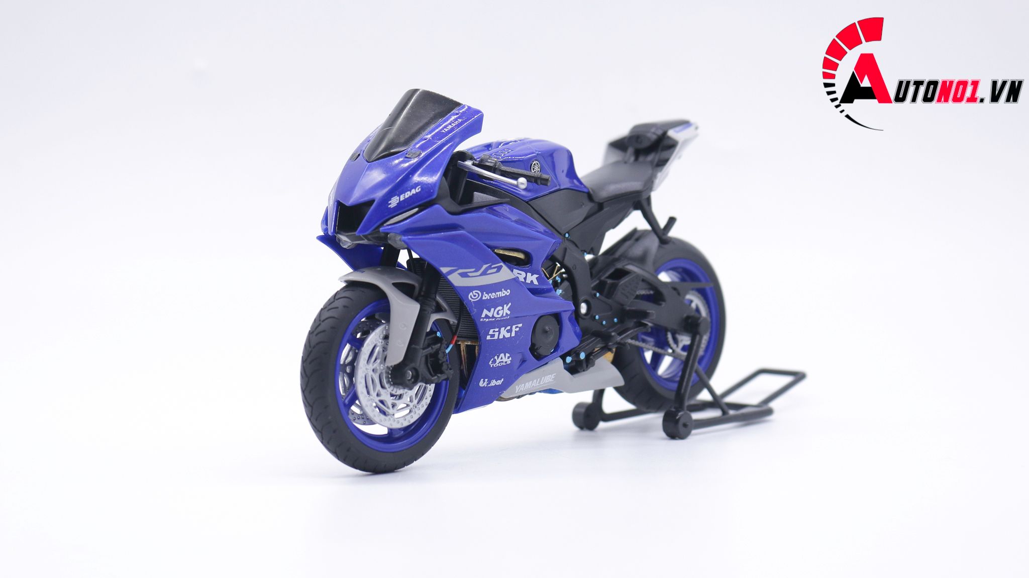  Mô hình xe độ Yamaha R6 Blue Pô Akrapovic 1:12 Autono1 Welly D207E 