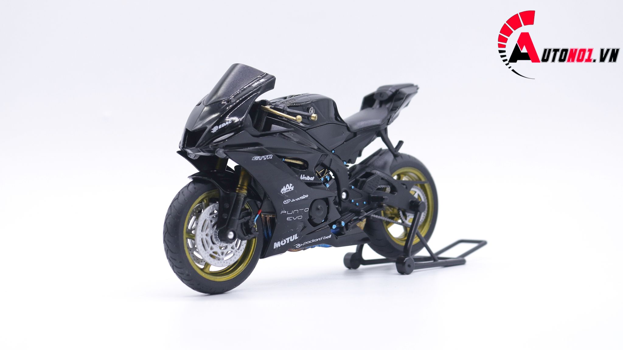  Mô hình xe độ Yamaha R6 Black Mâm - Pô Kim Loại 1:12 Autono1 Welly D207F 