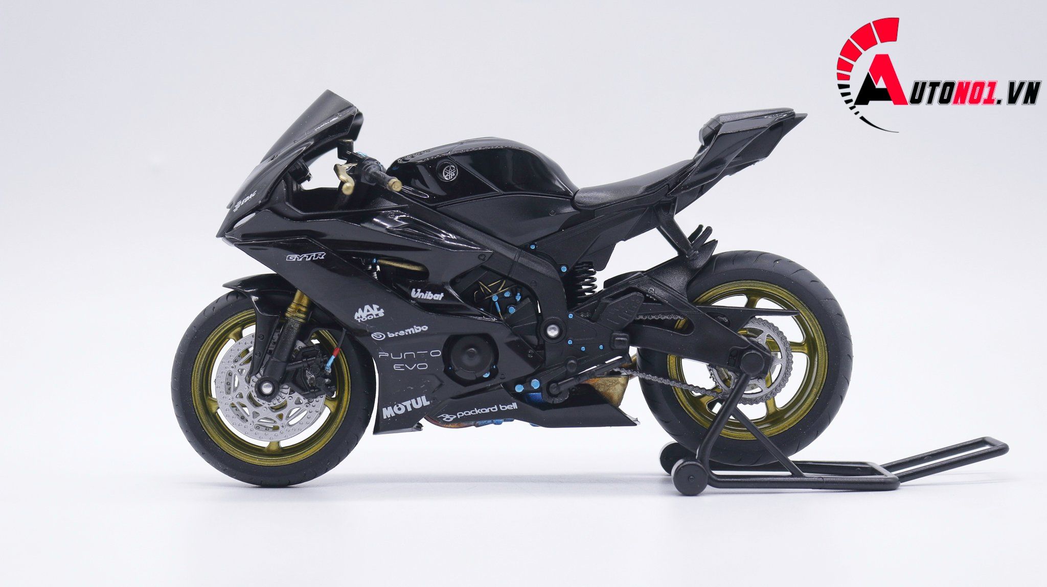  Mô hình xe độ Yamaha R6 Black Mâm - Pô Kim Loại 1:12 Autono1 Welly D207F 