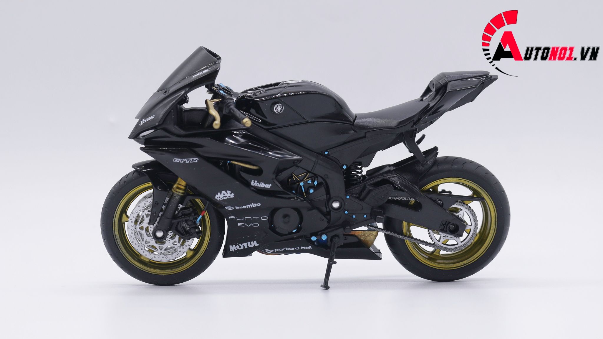  Mô hình xe độ Yamaha R6 Black Mâm - Pô Kim Loại 1:12 Autono1 Welly D207F 