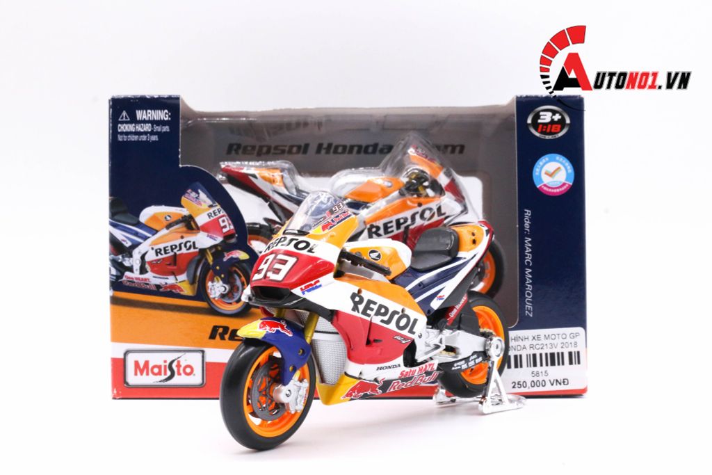 MÔ HÌNH XE MOTO GP HONDA RC213V REPSOL 2018 MARC MARQUEZ NO.93 1:18 MAISTO 5815