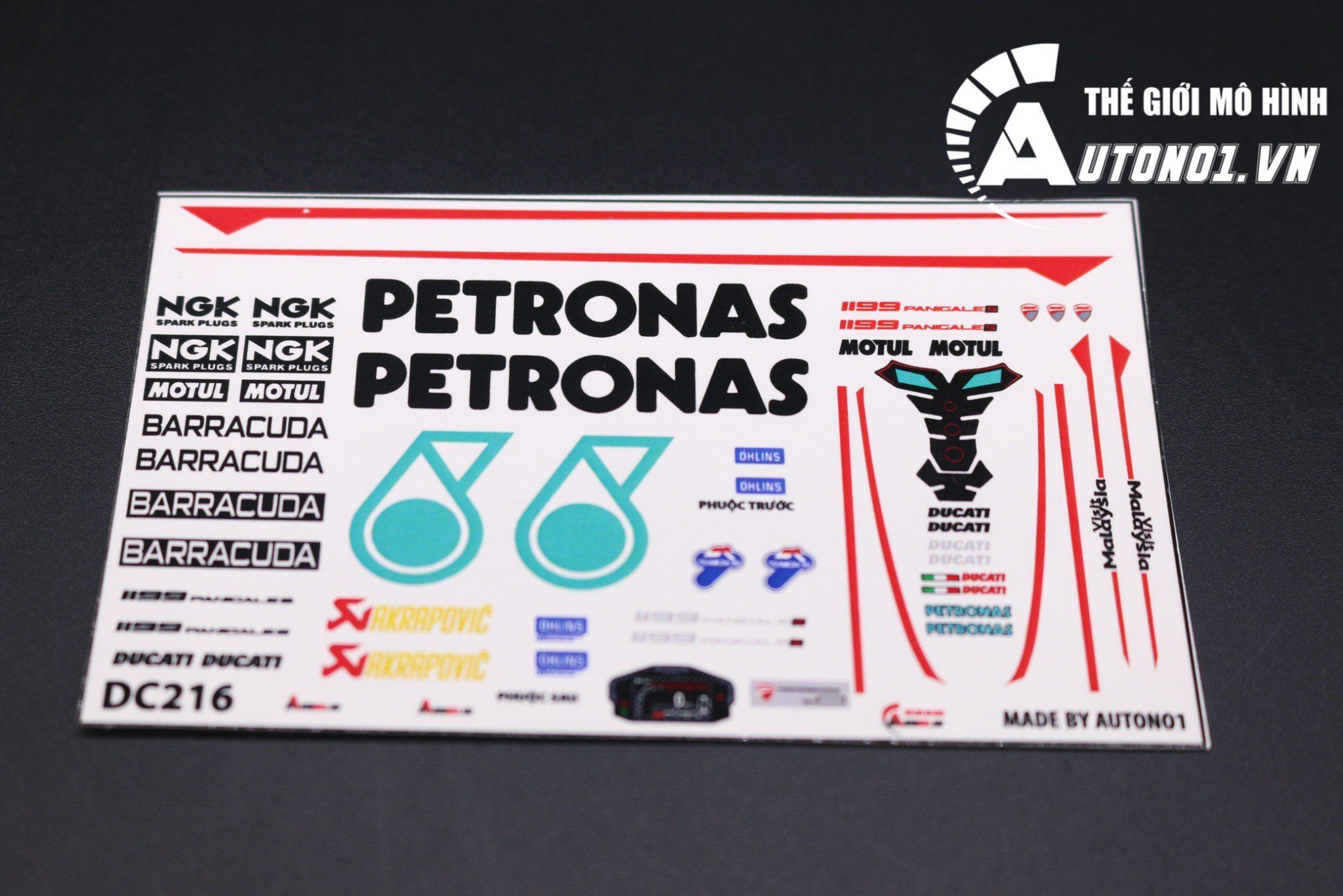  Decal Ducati 1199 Petronas White Ver.02 cho mô tô tỉ lệ 1:12 Maisto và Tamiya DC601D 