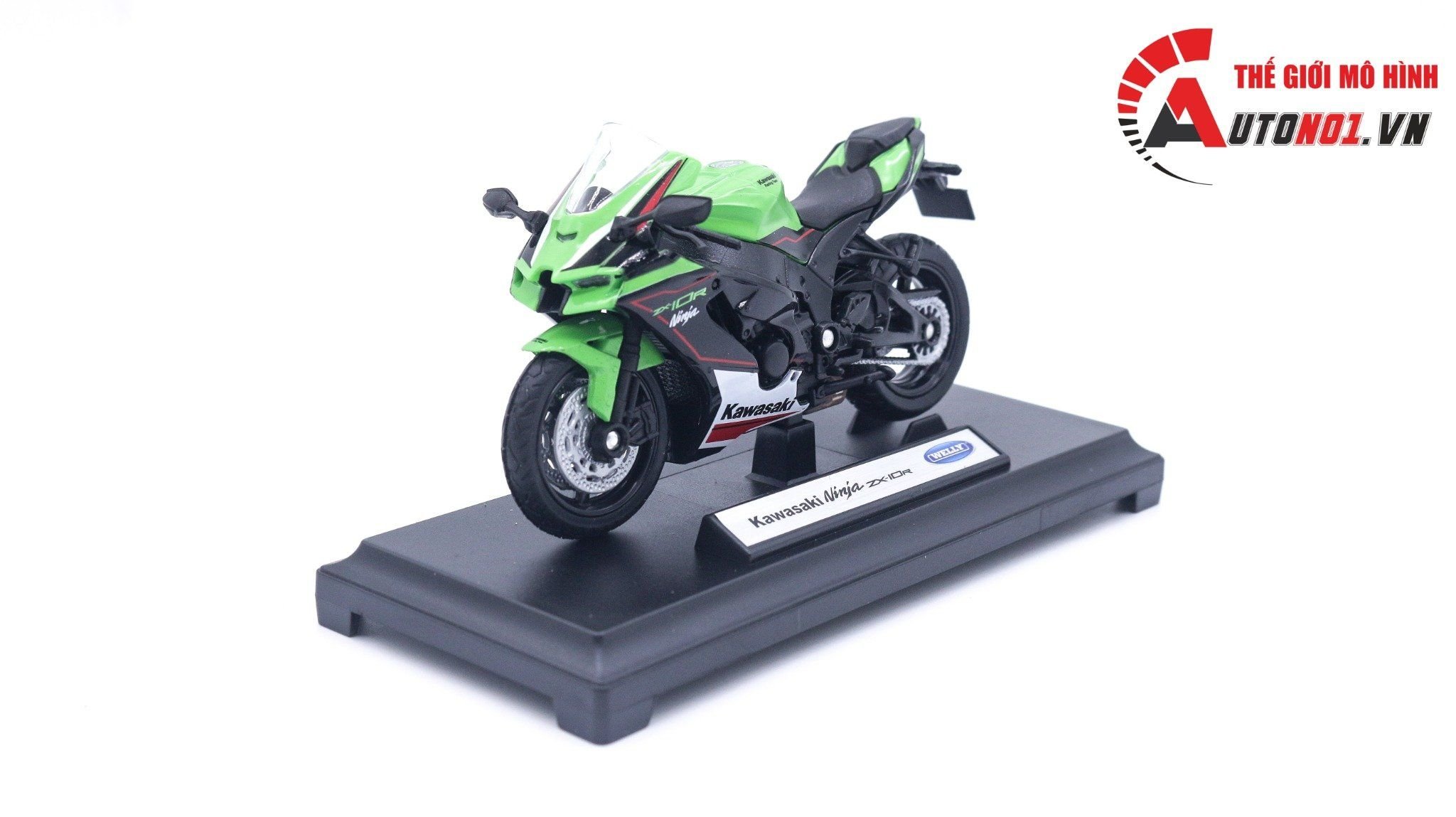  Mô hình xe Kawasaki Ninja ZX10-R 2021 green tỉ lệ 1:18 Welly MT005 