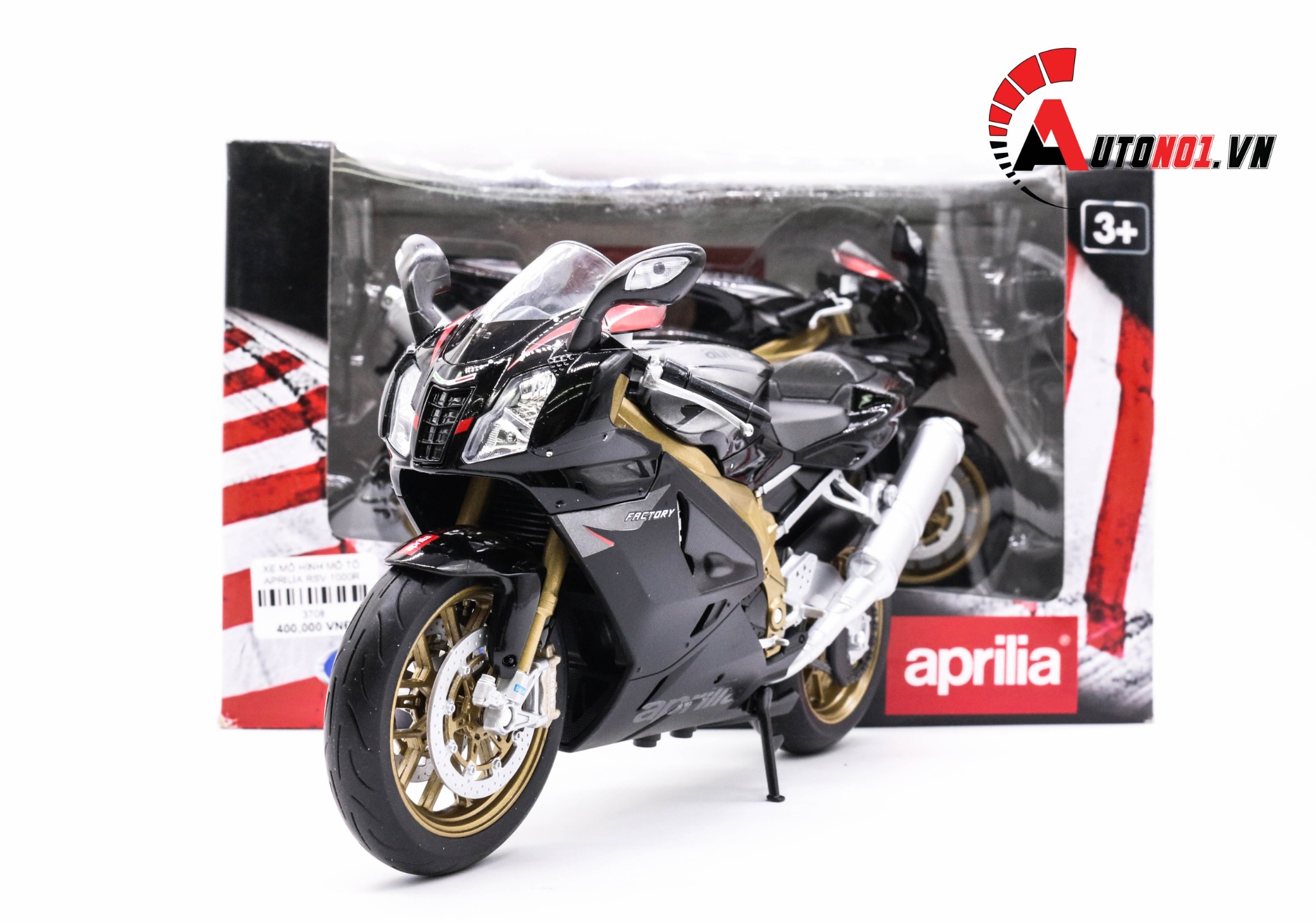 XE MÔ HÌNH MÔ TÔ APRILIA RSV 1000R FACTORY BLACK 1:10 WELLY