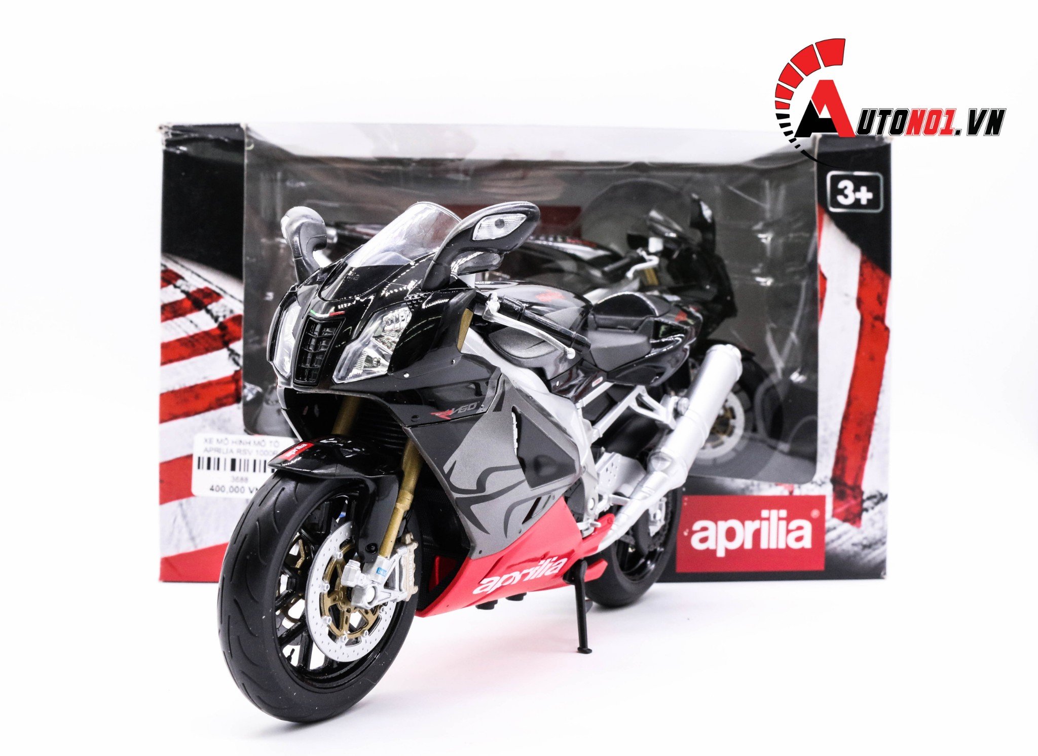 XE MÔ HÌNH MÔ TÔ APRILIA RSV 1000R BLACK 1:10 WELLY