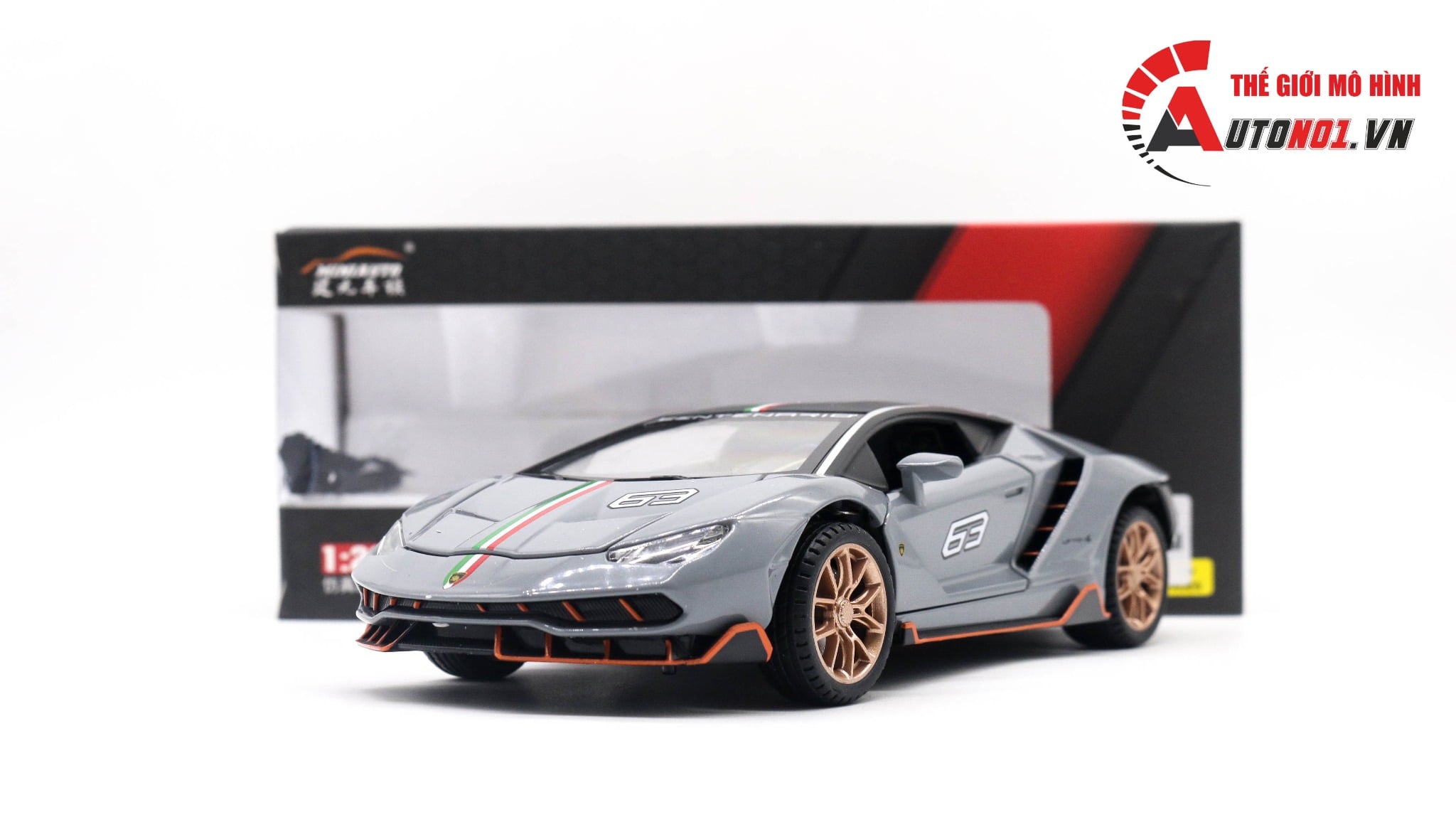  Mô hình Lamborghini Centenario Lp770-4 no.63 đánh lái được full open 1:24 Miniauto OT489 
