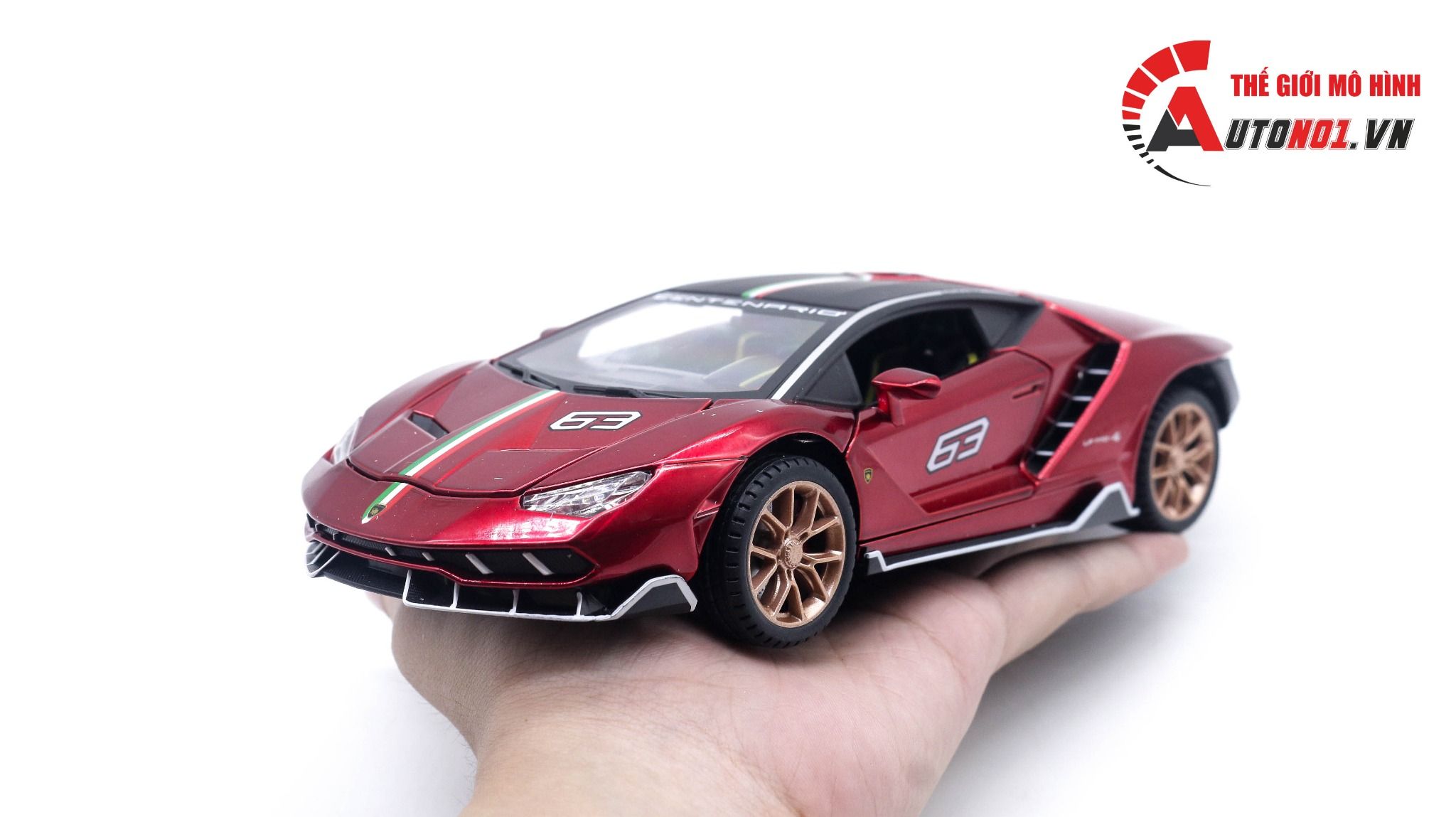  Mô hình Lamborghini Centenario Lp770-4 no.63 đánh lái được full open 1:24 Miniauto 8051 