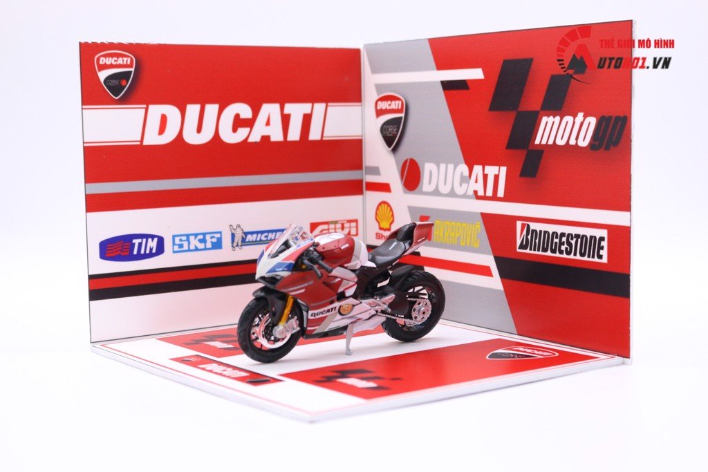  COMBO MÔ HÌNH XE DUCATI V4S CORSE & SHOWROOM TRƯNG BÀY MÔ TÔ 1:18 CB008 