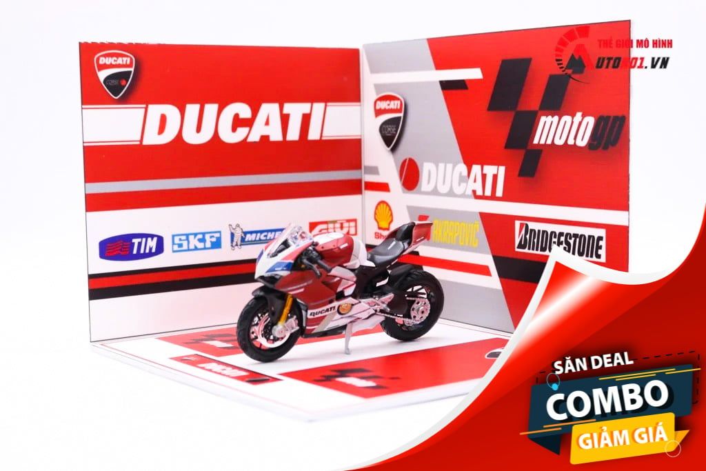  COMBO MÔ HÌNH XE DUCATI V4S CORSE & SHOWROOM TRƯNG BÀY MÔ TÔ 1:18 CB008 