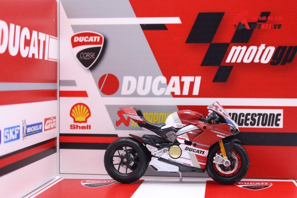  COMBO MÔ HÌNH XE DUCATI V4S CORSE & SHOWROOM TRƯNG BÀY MÔ TÔ 1:18 CB008 