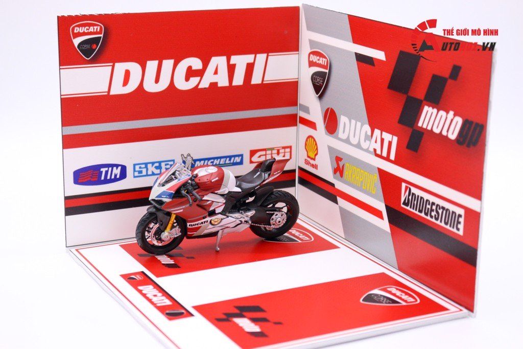  COMBO MÔ HÌNH XE DUCATI V4S CORSE & SHOWROOM TRƯNG BÀY MÔ TÔ 1:18 CB008 