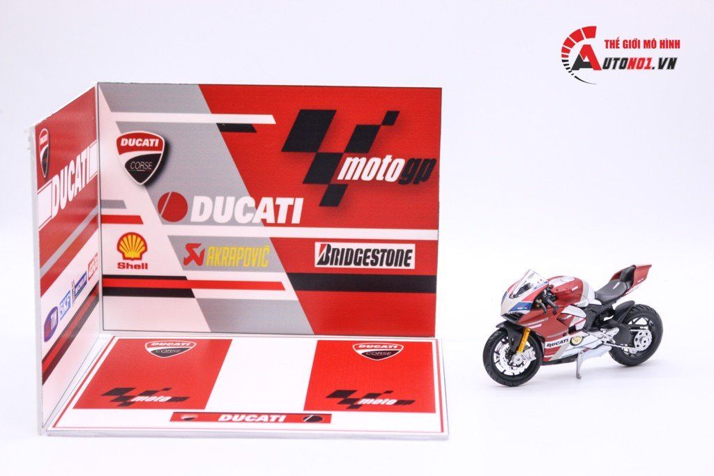  COMBO MÔ HÌNH XE DUCATI V4S CORSE & SHOWROOM TRƯNG BÀY MÔ TÔ 1:18 CB008 