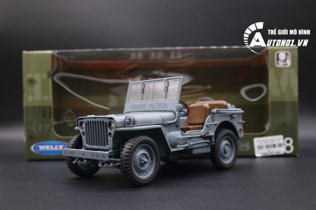 MÔ HÌNH XE JEEP WILLYS MUI TRẦN GREY 1:18 WELLY 6612