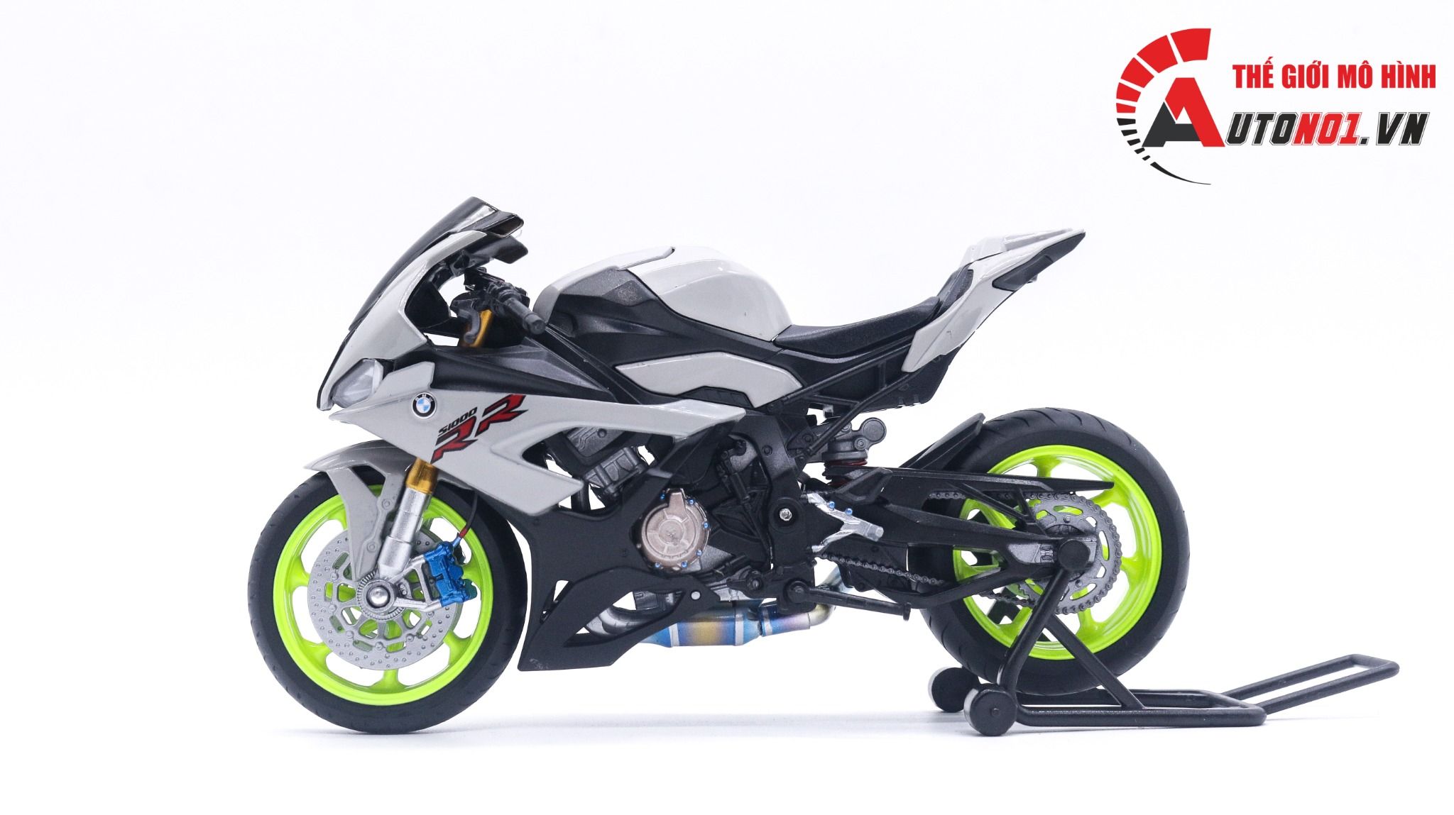  Mô hình xe độ Bmw S1000rr gray độ mâm - độ pô titan tỉ lệ 1:12 Autono1 Welly D226M 