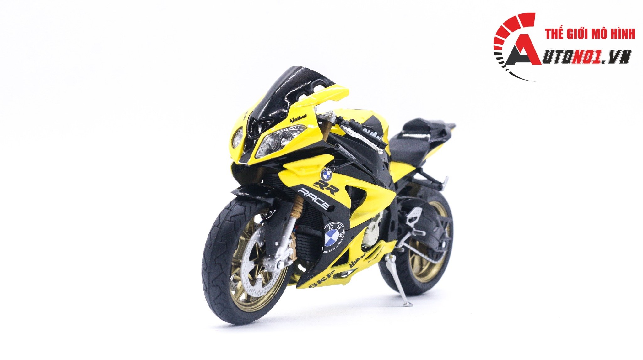  Mô hình xe độ BMW S1000RR Cá Mập vàng độ mâm - độ pô tỉ lệ 1:12 Autono1 Joycity D022G 