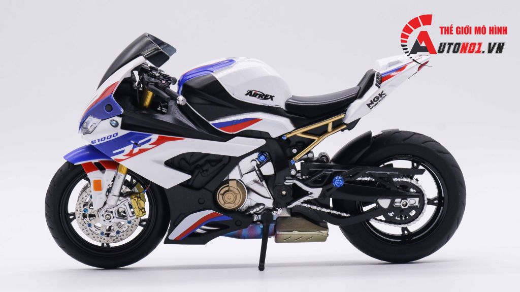 MÔ HÌNH BMW S1000RR WHITE BLUE 2020 ĐỘ PÔ AKRAPOVIC 1:12 D116