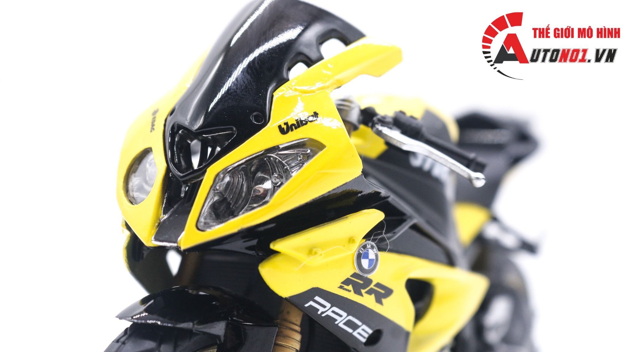  Mô hình xe độ BMW S1000RR Cá Mập vàng độ mâm - độ pô tỉ lệ 1:12 Autono1 Joycity D022G 