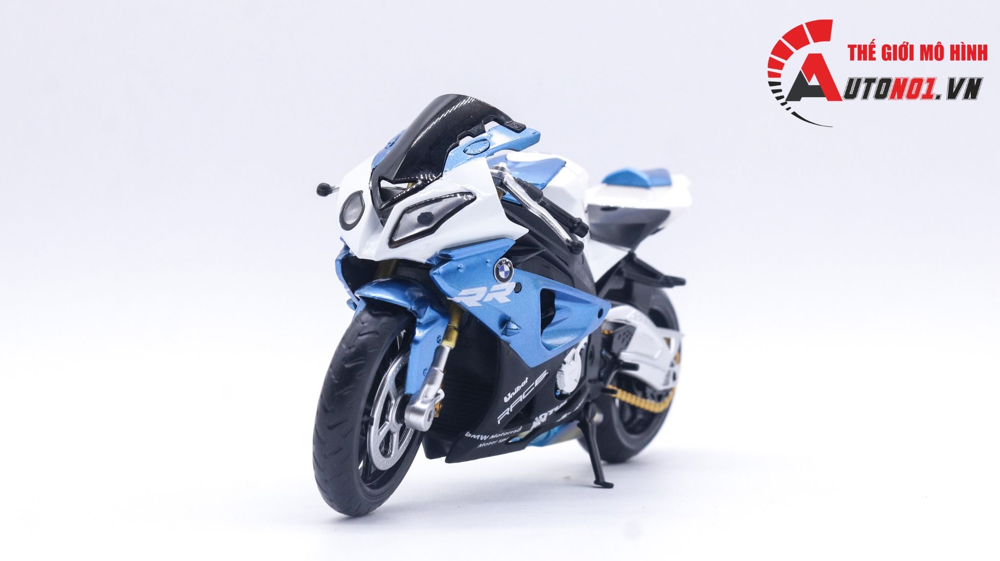  Mô hình xe độ Bmw S1000rr Blue White Pô Sc - Mâm Tỉ Lệ 1:12 Autono1 MSZ D224E 