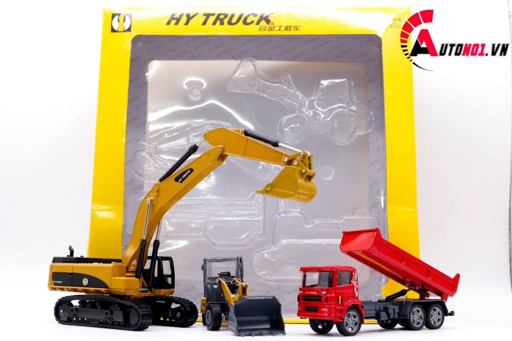 MÔ HÌNH BỘ 3 XE BEN, XÚC, CẨU 1:60 HYTRUCK 7603