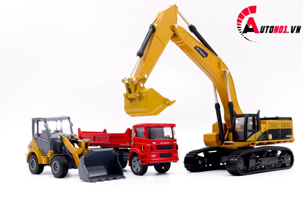 MÔ HÌNH BỘ 3 XE BEN, XÚC, CẨU 1:60 HYTRUCK 7603