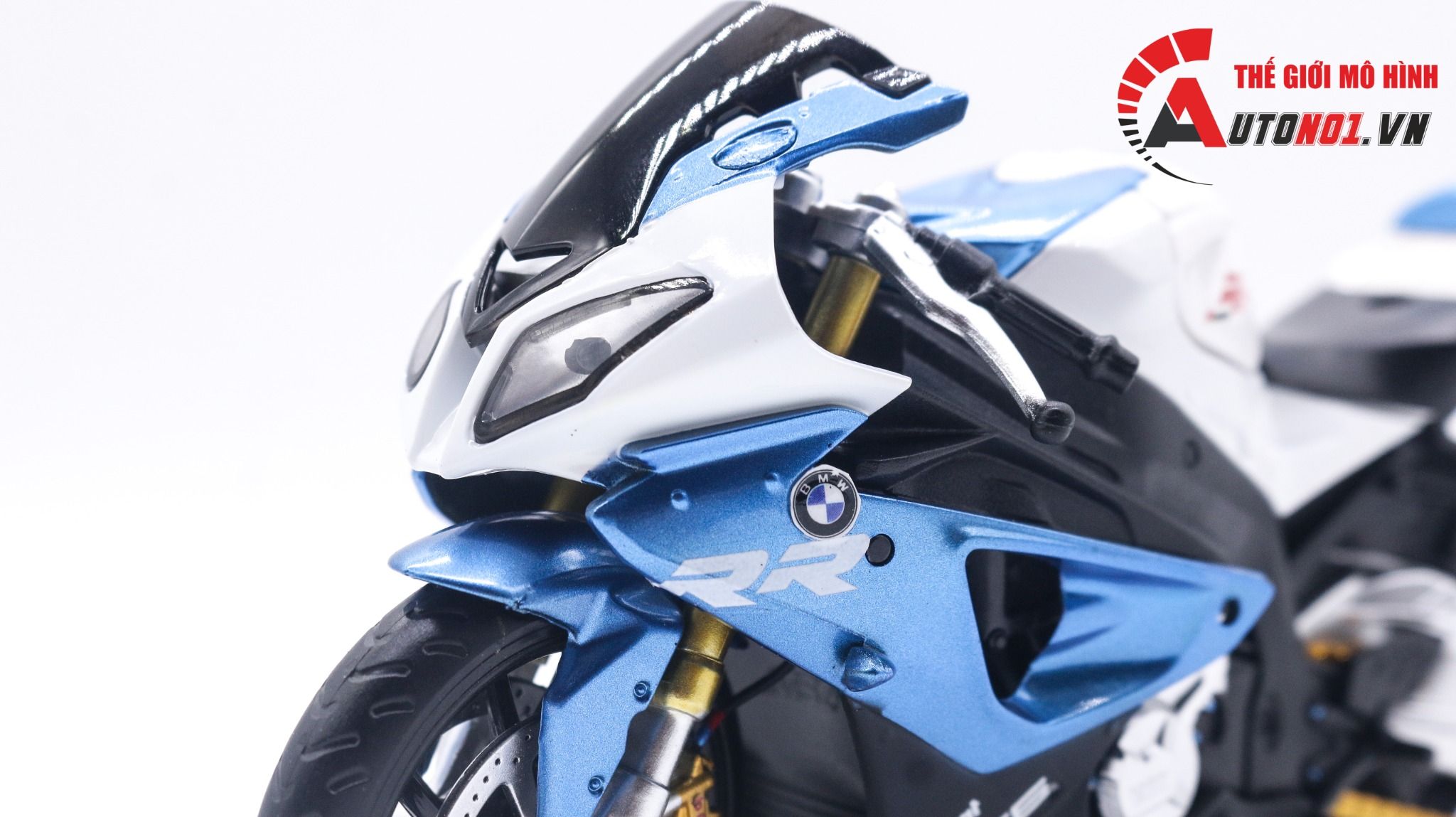  Mô hình xe độ Bmw S1000rr Blue White Pô Sc - Mâm Tỉ Lệ 1:12 Autono1 MSZ D224E 