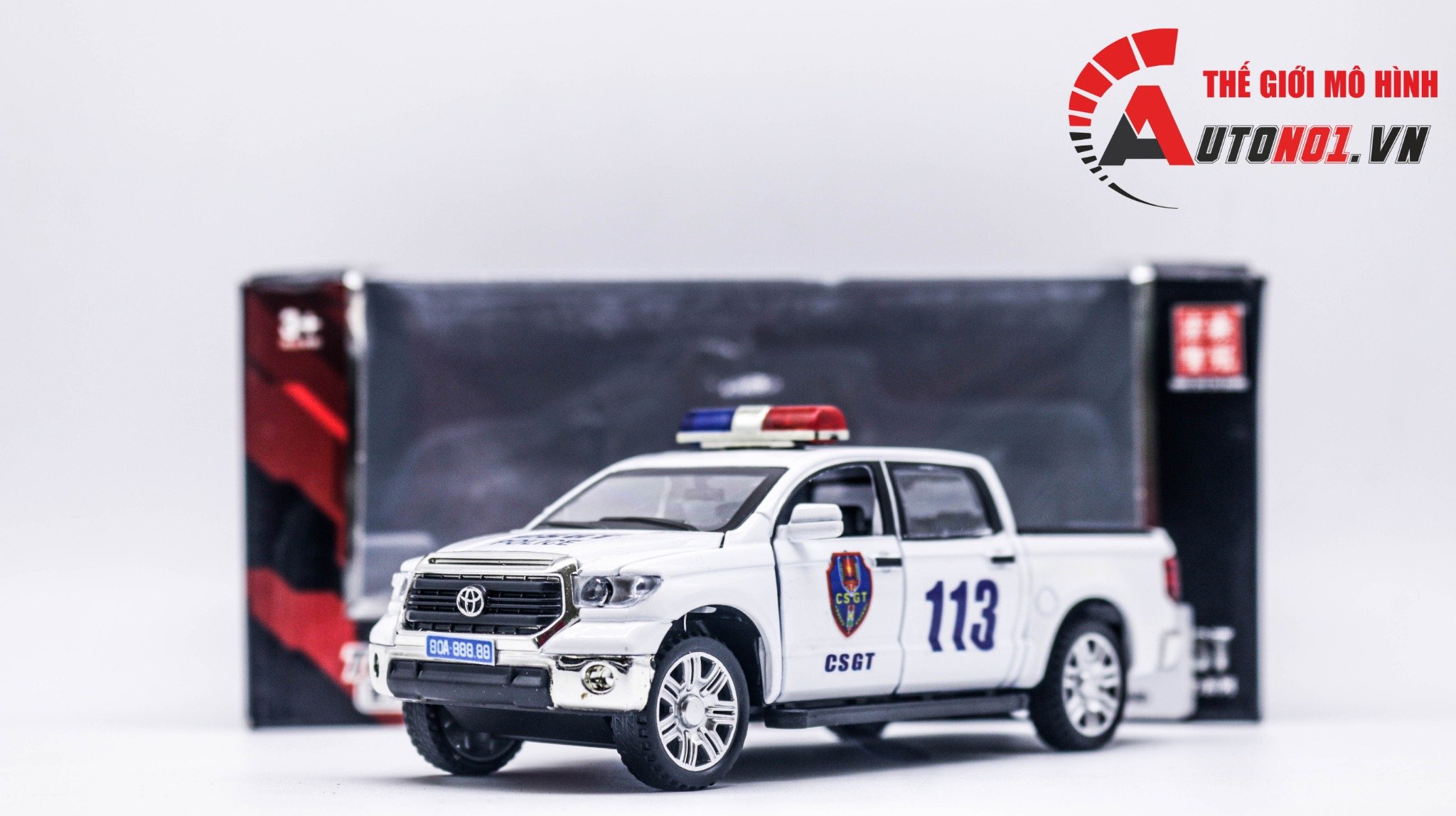  Mô hình xe bán tải độ CSGT cảnh sát giao thông Toyota Tundra TRD 4x4 1:32 Autono1 Henteng model OT228 