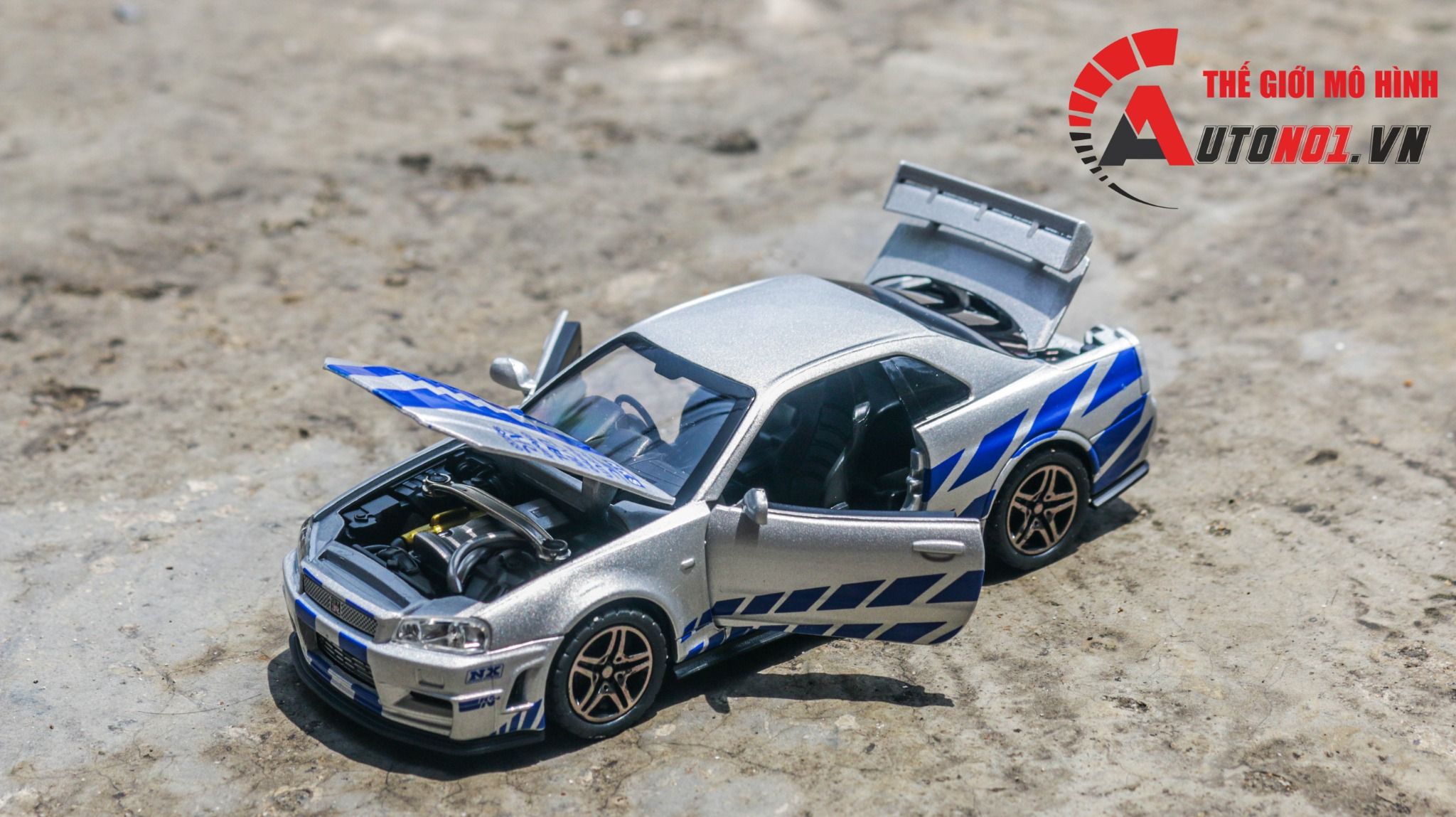  Mô hình xe Nissan GT-R R34 có âm thanh - đèn - full open tỉ lệ 1:32 Chimei model OT459 