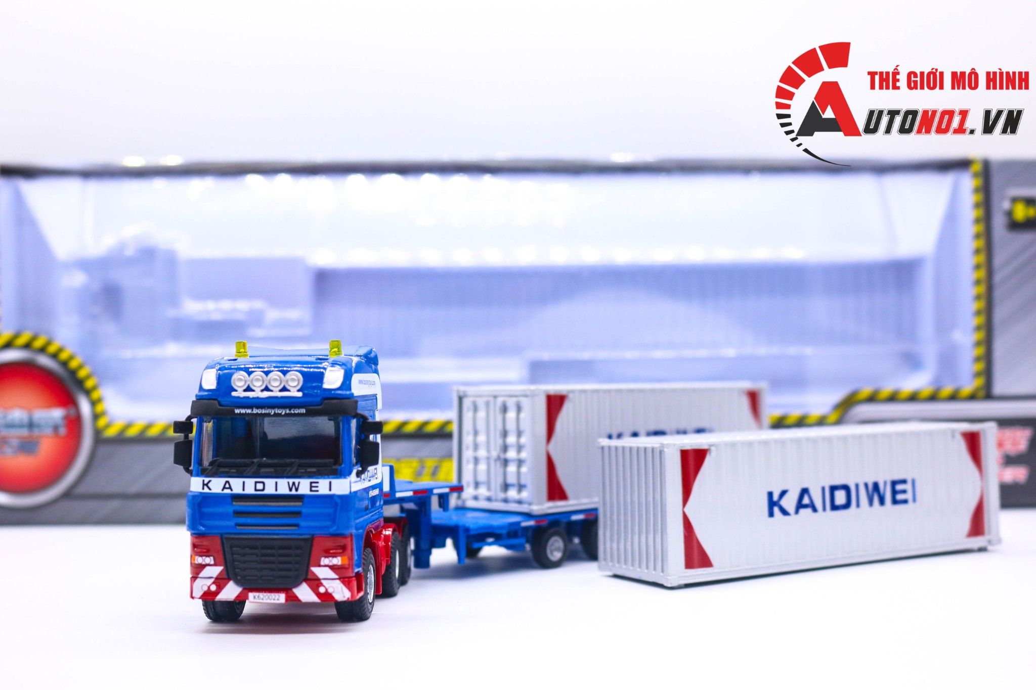  Mô hình xe container hạng nặng xanh 2 thùng kim loại tỉ lệ 1:50 KDW Kaidiwei 625022 6625 