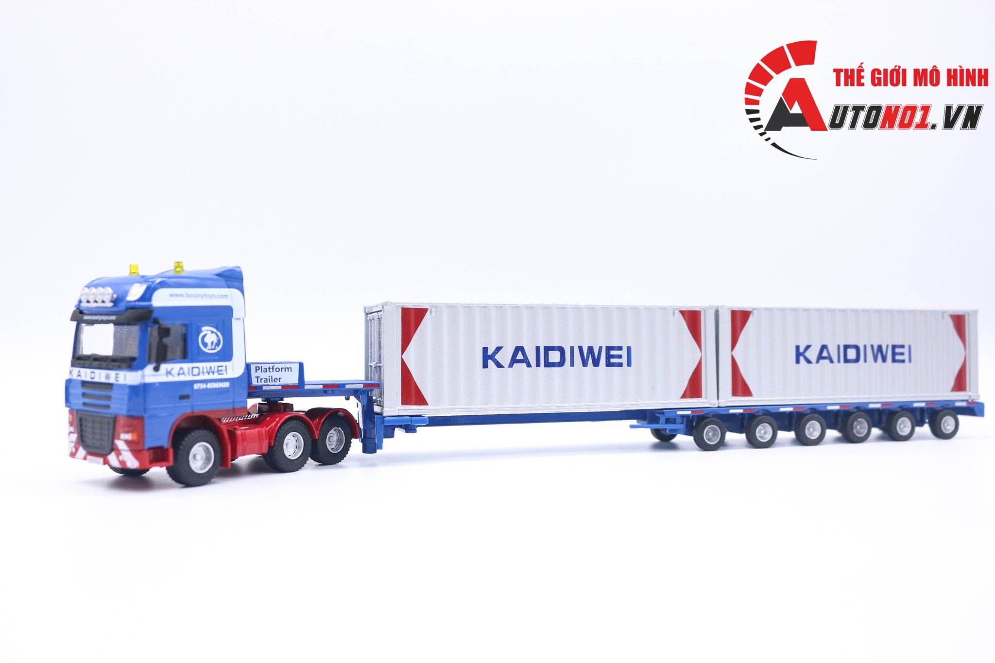  Mô hình xe container hạng nặng xanh 2 thùng kim loại tỉ lệ 1:50 KDW Kaidiwei 625022 6625 