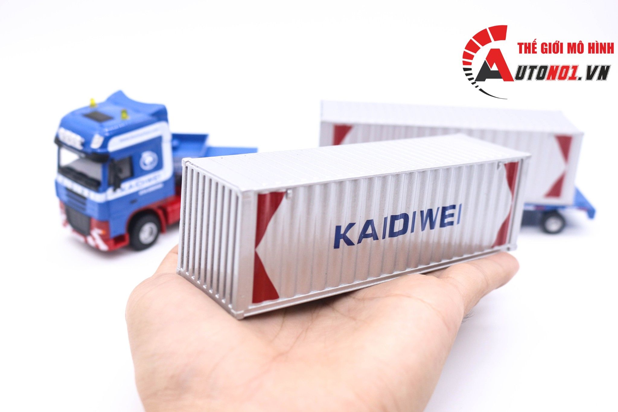  Mô hình xe container hạng nặng xanh 2 thùng kim loại tỉ lệ 1:50 KDW Kaidiwei 625022 6625 