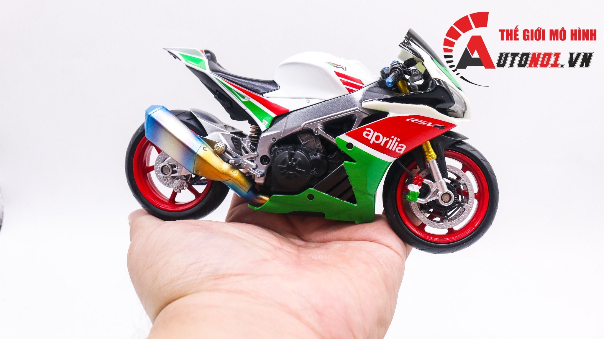  Mô hình xe độ Aprilia Rsv4 sơn mâm - pô titan tỉ lệ 1:12 Autono1 D444 