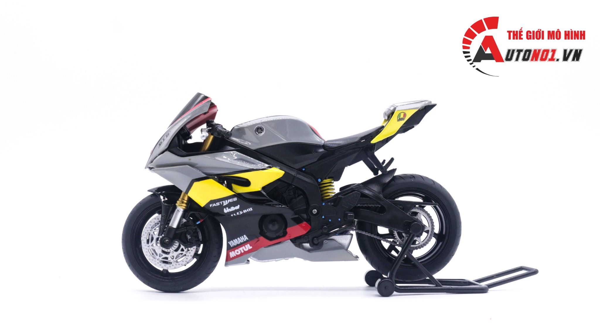  Mô hình xe độ Yamaha R6 2020 Grey Pô Sc 1:12 Autono1 Welly D207C 