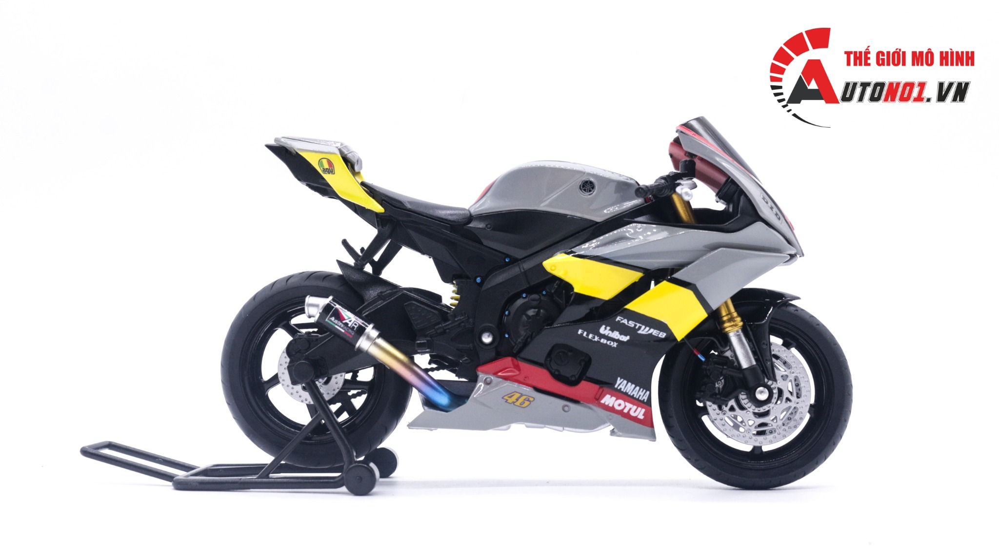  Mô hình xe độ Yamaha R6 2020 Grey Pô Sc 1:12 Autono1 Welly D207C 