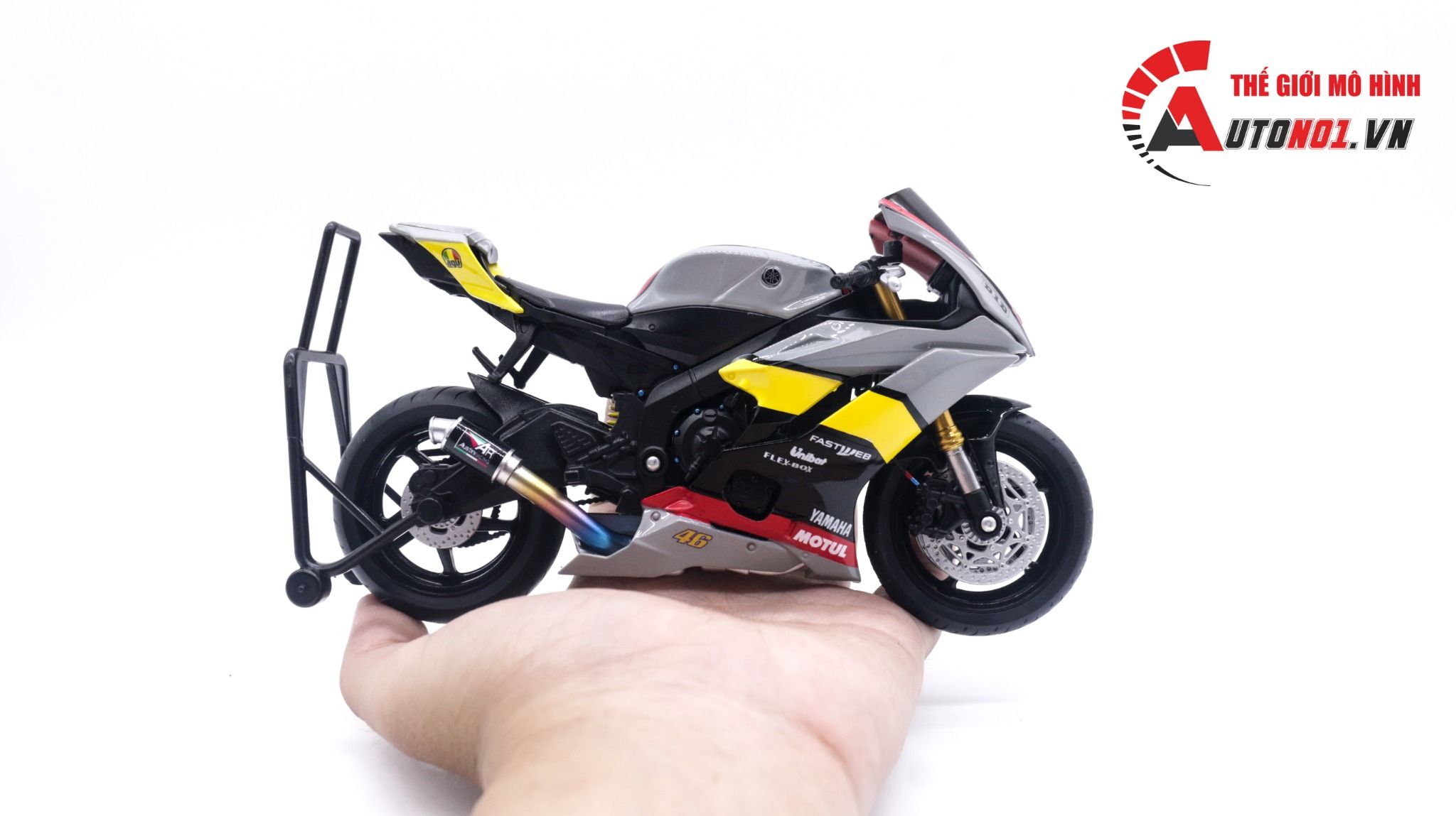  Mô hình xe độ Yamaha R6 2020 Grey Pô Sc 1:12 Autono1 Welly D207C 
