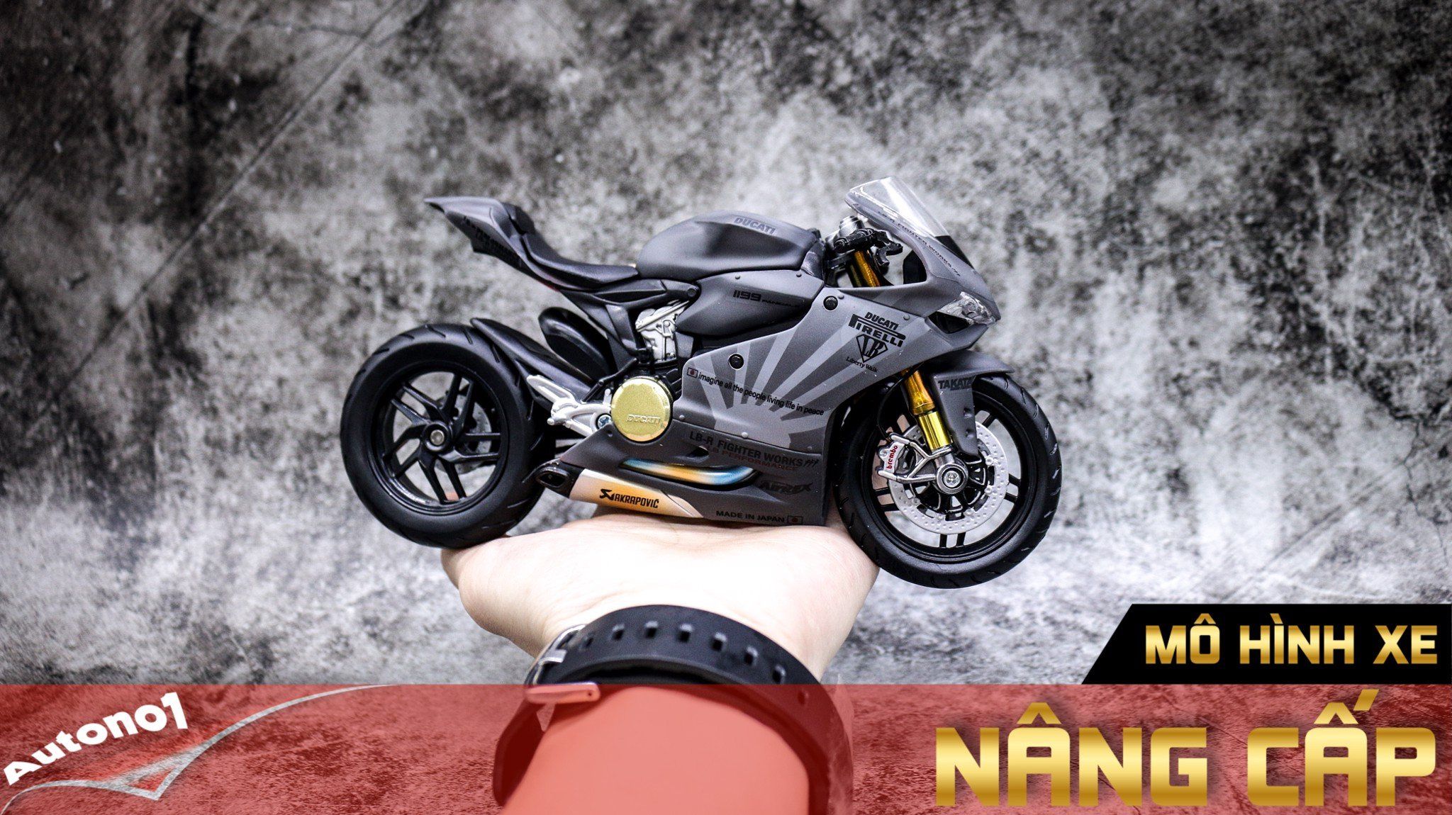  Mô hình xe độ Ducati 1199 Panigale S Liberty Walk Gray Custom 1:12 Autono1 D220a 